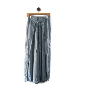 HEATHER Wide Leg Faux Wrap Pants Sarong Tie Front Ladies Split Elastic Waist
